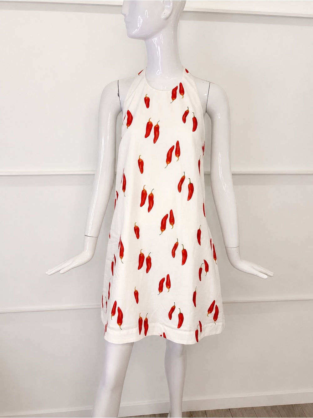🌶️ COMMENSE NWT Chili Pepper Print Halter Mini Dress Open Back Euro Summer Sz XL